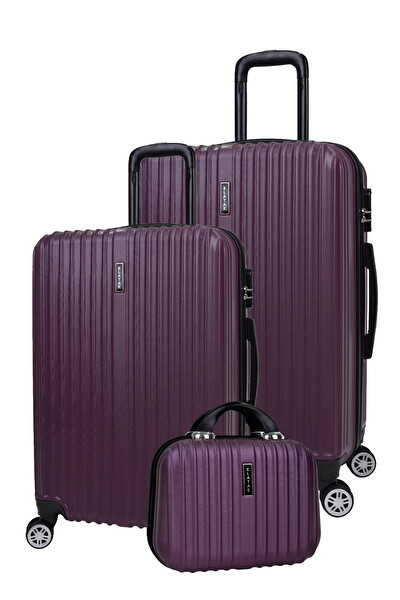 Elatae 1020 Büyük - Orta Boy ve Makyaj Mor 3'lü Valiz Seti