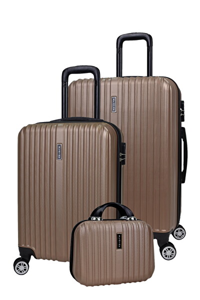 Elatae 1020 Orta - Kabin Boy Ve Makyaj Gold 3'lü Valiz Seti