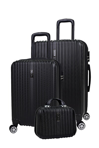 Elatae 1020 Orta - Kabin Boy ve Makyaj Siyah 3'lü Valiz Seti