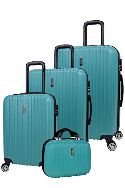 Elatae 1020 Büyük - Orta - Kabin Boy ve Makyaj Turkuaz 4'lü Valiz Seti