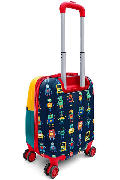 Elatae Policarbon Kırılmaz Lacivert Çivit Robot Desenli Çocuk Valizi