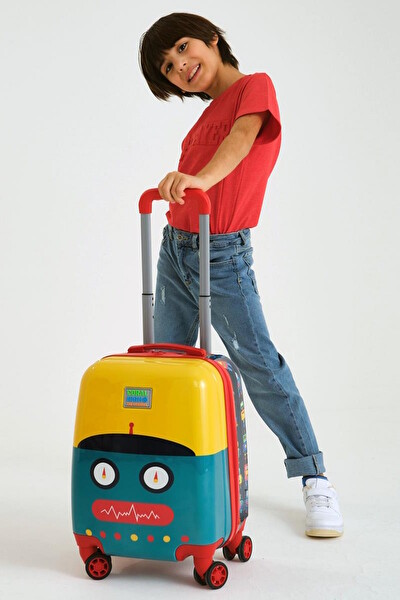 Elatae Policarbon Kırılmaz Lacivert Çivit Robot Desenli Çocuk Valizi