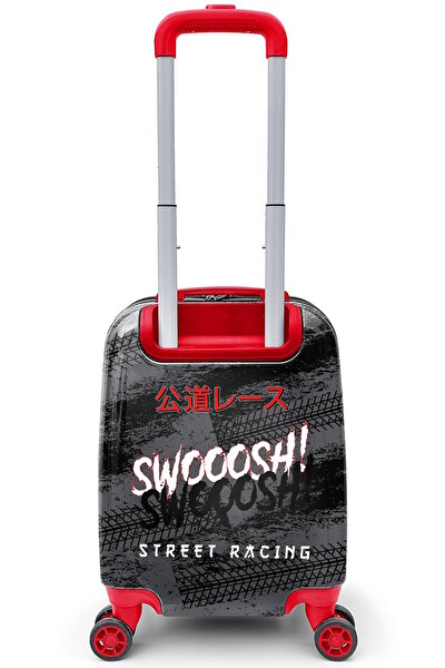 Elatae Policarbon Kırılmaz Siyah Kırmızı Anime Araba Desenli Çocuk Valizi