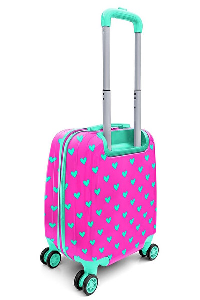Elatae Policarbon Kırılmaz Neon Pembe Kalp Desenli Çocuk Valizi