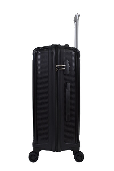 Elatae V303 Premium Polipropilen Kırılmaz Siyah Orta Boy Valiz