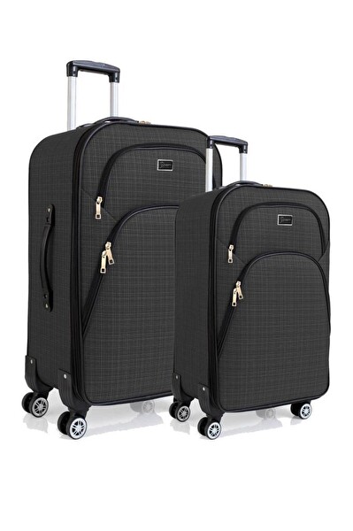 Louisiana Polo 1081 Büyük Boy ve Kabin Boy Kumaş Antrasit 2'li Valiz Seti