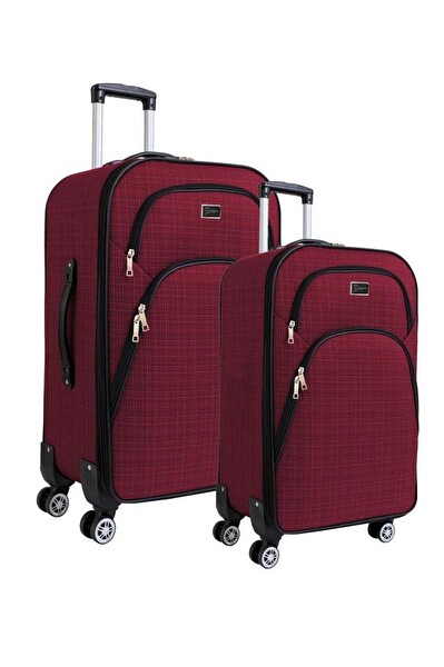 Louisiana Polo 1081 Kumaş Bordo Orta Boy ve Kabin Boy 2'li Valiz Seti