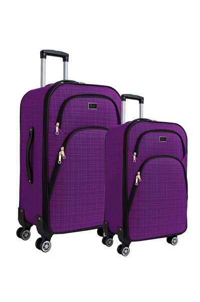 Louisiana Polo 1081 Kumaş Mor Büyük Boy ve Kabin Boy 2'li Valiz Seti