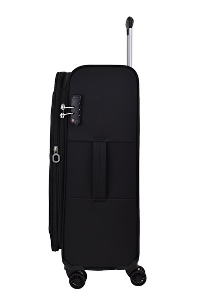 Pierre Cardin PC4200 Ultra Light Hafif Lux Kumaş Orta Boy ve Kabin Boy Siyah 2'li Valiz Seti