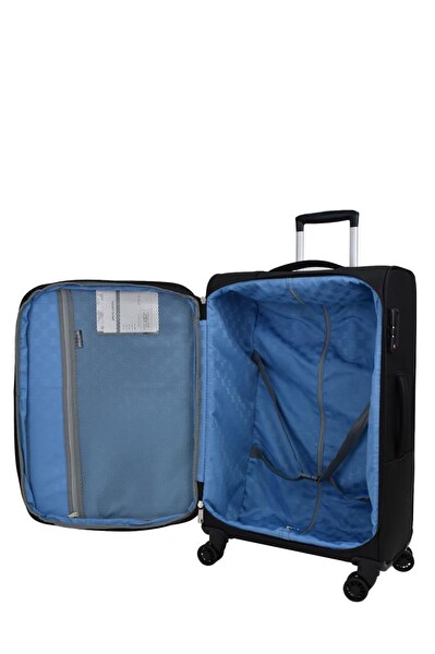 Pierre Cardin PC4200 Ultra Light Hafif Lux Kumaş Orta Boy ve Kabin Boy Siyah 2'li Valiz Seti