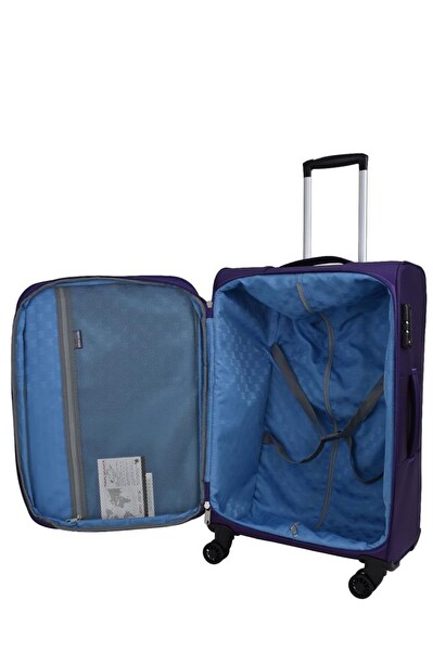 Pierre Cardin PC4200 Ultra Light Hafif Kumaş Büyük Boy ve Kabin Boy Mor 2'li Valiz Seti