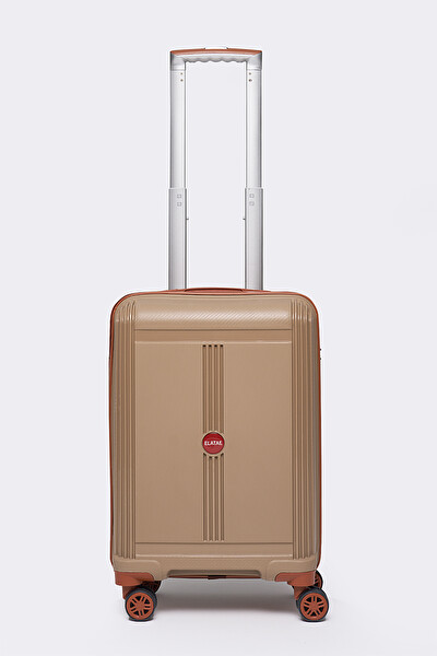 Elatae V303 Premium Polipropilen Kırılmaz Vizon-Camel Kabin Boy Valiz
