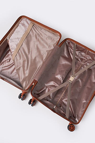 Elatae V303 Premium Polipropilen Kırılmaz Vizon-Camel Kabin Boy Valiz