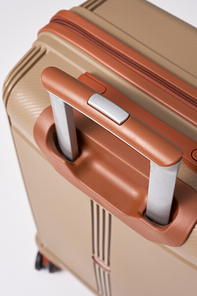 Elatae V303 Premium Polipropilen Kırılmaz Vizon-Camel Kabin Boy Valiz