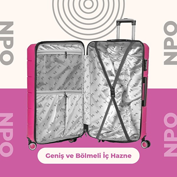 NPO Diamond PP Polipropilen Kırılmaz Küçük ve Orta Boy 2'li Valiz Seti Fuşya