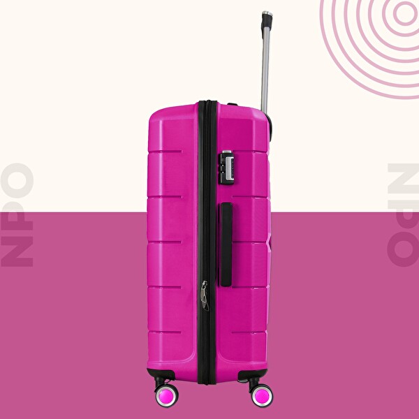 NPO Diamond PP Polipropilen Kırılmaz Küçük ve Orta Boy 2'li Valiz Seti Fuşya