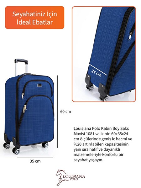 Louisiana Polo 1081 4 Teker Kumaş Saks Mavi Kabin Boy Valiz