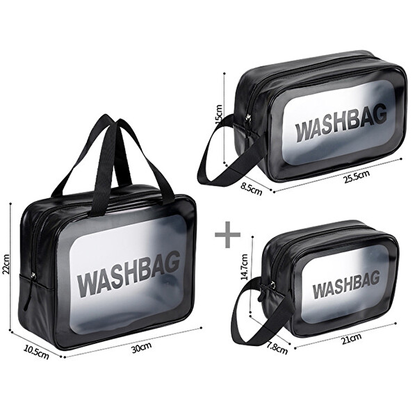 Ezere 3 Parça Su Geçirmez Premium Kalite Siyah Seyahat Makyaj ve Kozmetik Çantası