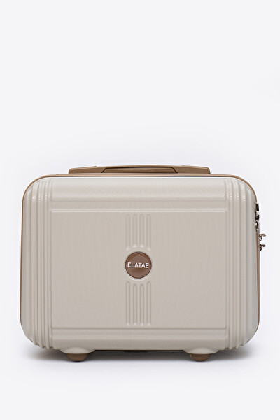 Elatae V303 Kırılmaz Premium Bej-Vizon Kadın Makyaj Çantası Omuz Askılı Şifreli El Valizi