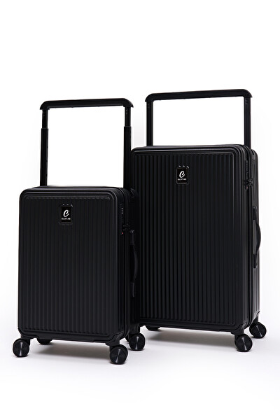Elatae V10737 Vouge Exclusive Ultra Strong Orta Boy - Kabin Boy Siyah 2'li Valiz Seti