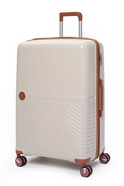 Elatae 5239 Exclusive Pro Polipropilen Kırılmaz Bej - Camel Büyük Boy Valiz