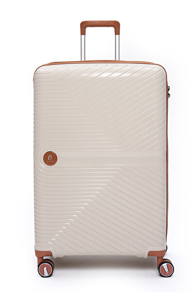 Elatae 5239 Exclusive Pro Polipropilen Kırılmaz Bej - Camel Büyük Boy Valiz