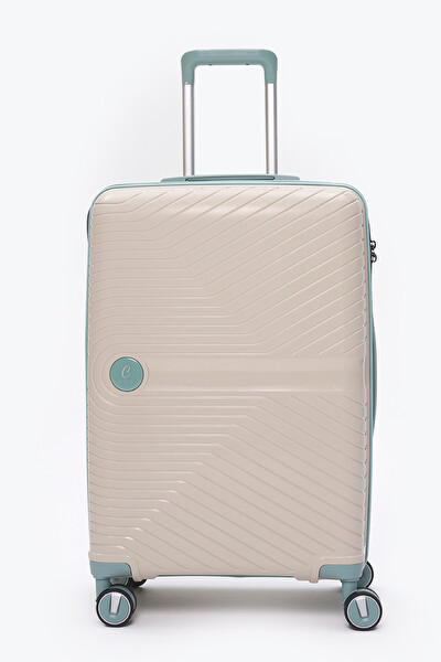 Elatae 5239 Exclusive Pro Polipropilen Kırılmaz Bej - Mavi Orta Boy Valiz