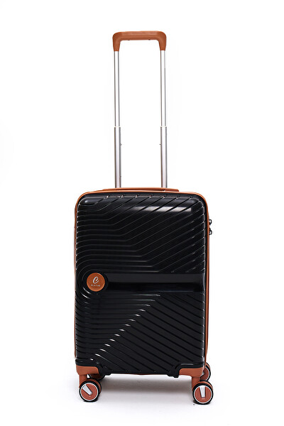 Elatae 5239 Exclusive Pro Polipropilen Kırılmaz Siyah - Camel Kabin Boy Valiz