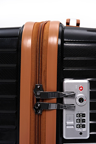 Elatae 5239 Exclusive Pro Polipropilen Kırılmaz Siyah - Camel Kabin Boy Valiz