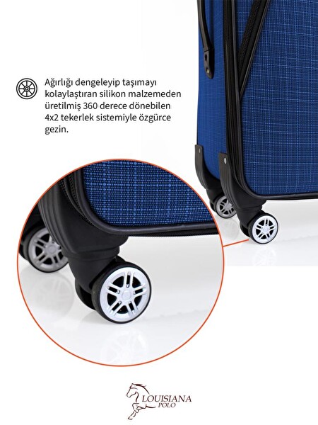 Louisiana Polo 1081 4 Teker Saks Mavi Kumaş Orta Boy Valiz
