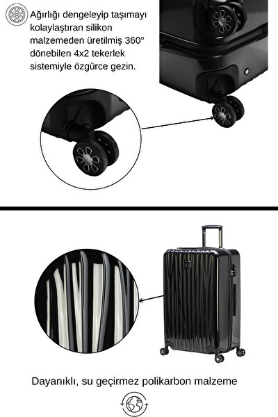 Louisiana Polo 1815 Polikarbon Siyah Orta Boy Valiz