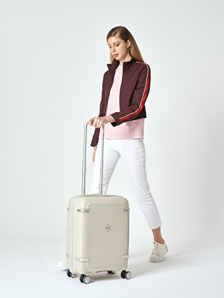 Pierre Cardin 04PC7070 Polipropilen Orta Boy - Kabin Boy Gri 2'li Valiz Seti