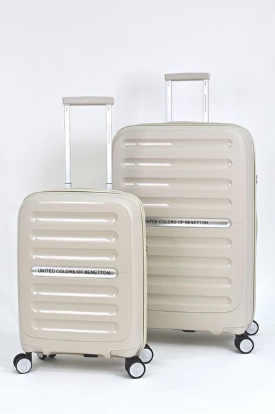 United Colors Of Benetton BNT1000 Polipropilen Büyük Boy - Kabin Boy Bej 2'li Valiz Seti
