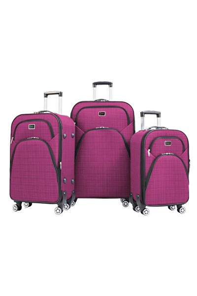 Louisiana Polo 1081 4 Teker Kumaş Pembe 3'lü Valiz Seti