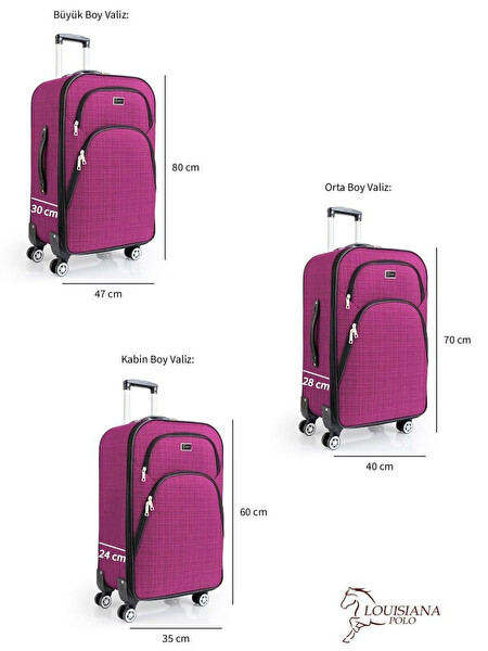 Louisiana Polo 1081 4 Teker Kumaş Pembe 3'lü Valiz Seti