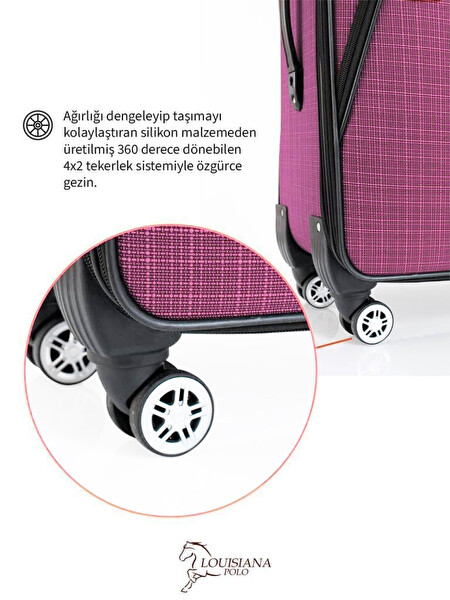 Louisiana Polo 1081 4 Teker Kumaş Pembe 3'lü Valiz Seti