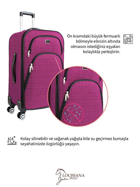 Louisiana Polo 1081 4 Teker Kumaş Pembe 3'lü Valiz Seti