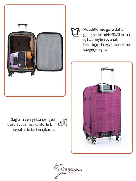 Louisiana Polo 1081 4 Teker Kumaş Pembe 3'lü Valiz Seti
