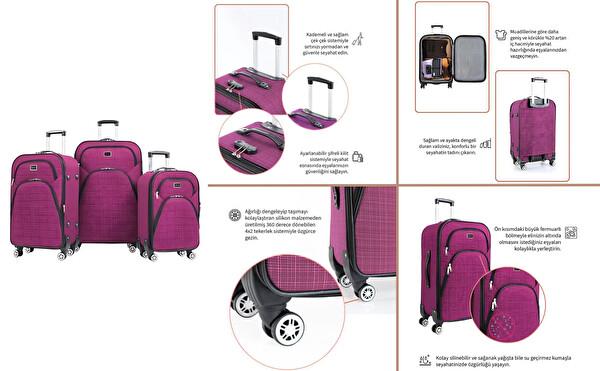 Louisiana Polo 1081 4 Teker Kumaş Pembe 3'lü Valiz Seti