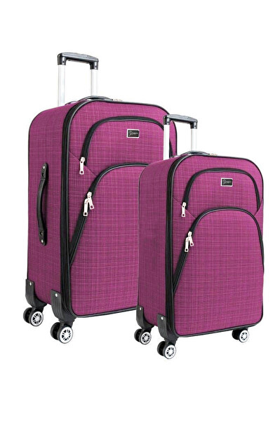 Louisiana Polo 1081 4 Teker Kumaş Pembe Orta ve Kabin Boy 2'li Valiz Seti
