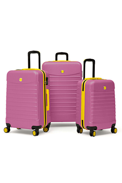 1168 Büyük Boy - Orta Boy - Kabin Boy Pembe 3'lü Valiz Seti
