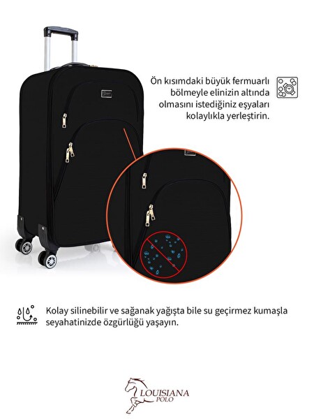 Louisiana Polo 1081 4 Teker Kumaş Siyah 3'lü Valiz Seti
