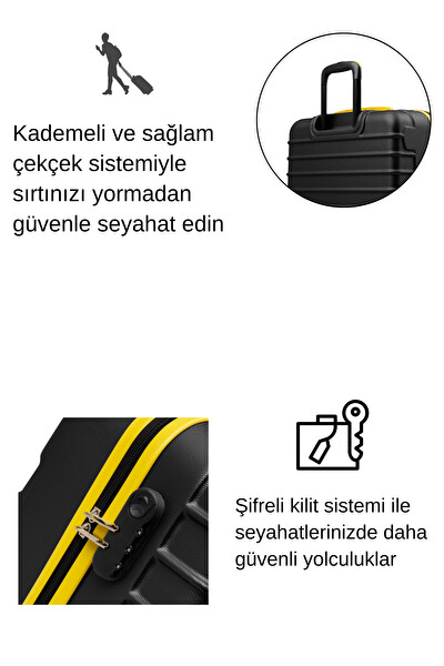 Louisiana Polo 1168 Büyük Boy ve Kabin Boy Siyah 2'li Valiz Seti