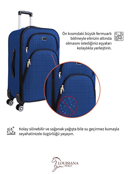 Louisiana Polo 1081 4 Teker Kumaş Saks Mavi 3'lü Valiz Seti