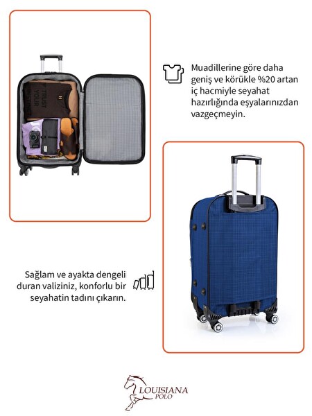 Louisiana Polo 1081 4 Teker Kumaş Saks Mavi 3'lü Valiz Seti
