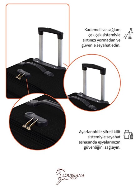 Louisiana Polo 1081 4 Teker Kumaş Siyah Büyük ve Kabin Boy Valiz Seti
