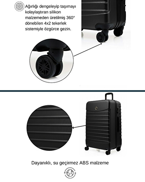 Louisiana Polo 1168-S Orta Boy Valiz 4x2 Teker Siyah-Siyah