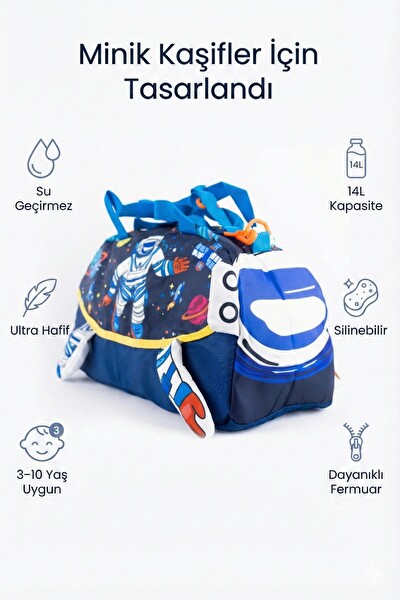 4Berry Uzay Desenli Su Geçirmez Omuz & El Taşıma Çocuk Spor ve Seyahat Çantası 14 L