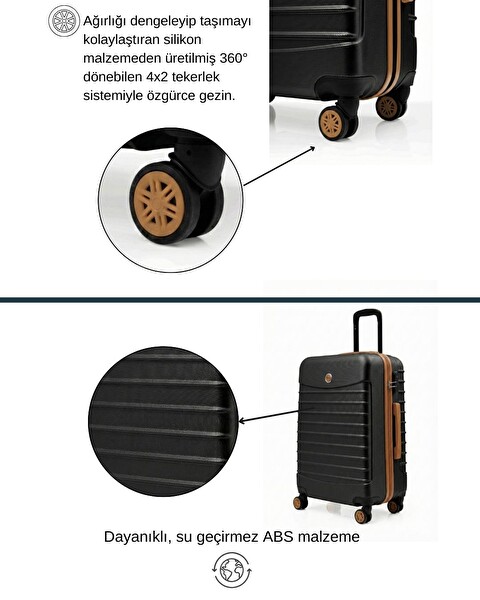 Louisiana Polo Büyük Boy Valiz 4x2 Teker Siyah - Taba 1168