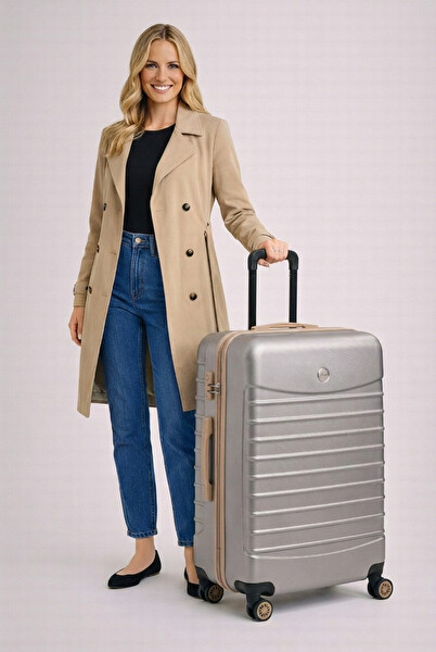 Louisiana Polo Büyük Boy Valiz 4x2 Teker Taş - Bej 1168